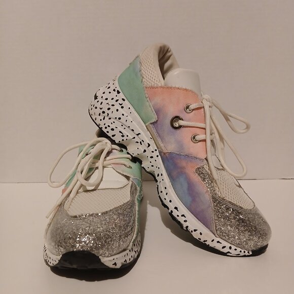 Women's YOKI Fashion Sneakers Glitter Rainbow Tie Dye Polka Dot Size 10 USED - Picture 4 of 7
